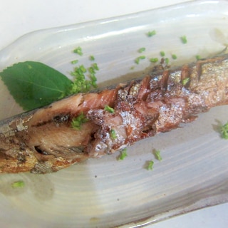 紫蘇の芽と秋刀魚の塩麹と味醂のグリル